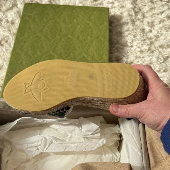 Gucci Blue Denim GG Logo Espadrille Wedges with Jute Heel - Picture 6 of 10